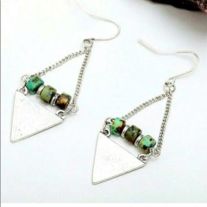 Boho Turquoise Earrings Silver Dangles Wire Green USA